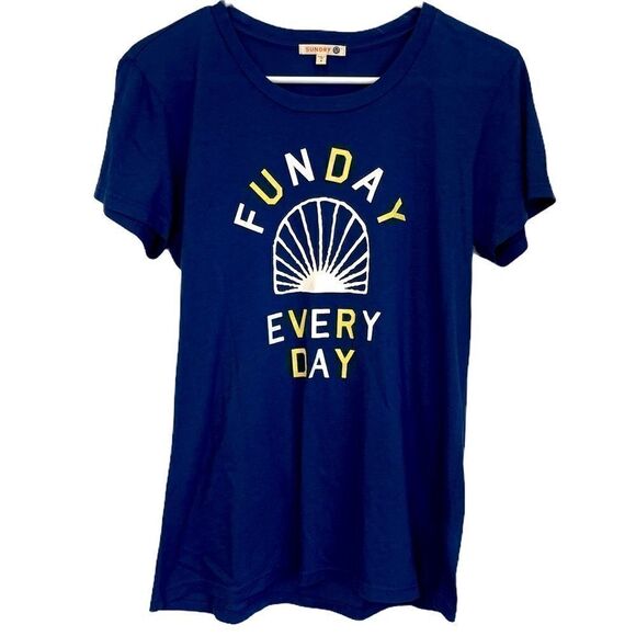 SUNDRY Fun Day Everyday Short Sleeves Blue Tee Top.Size M - Picture 1 of 6